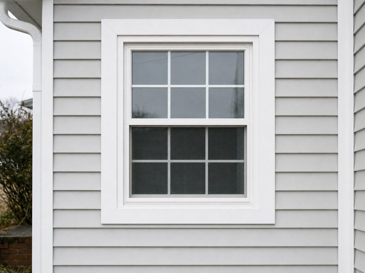 After: the same window capped in white aluminum trim wrap