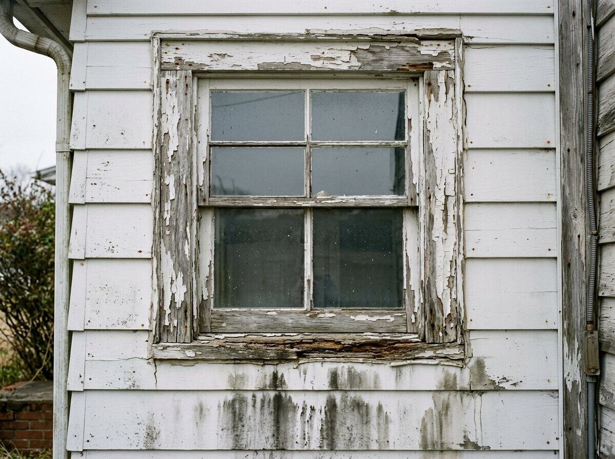 Before: rotted, peeling wood window trim